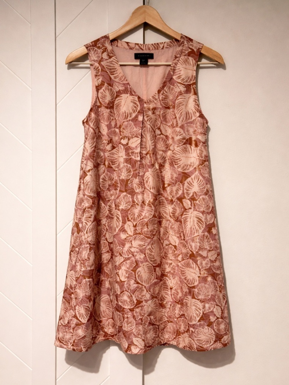 Tahari Linen Shift Dress Hawaiian Leaf Print Size Small